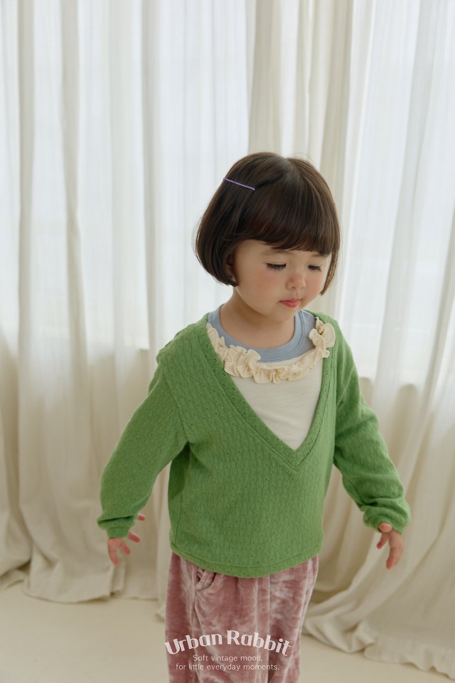 Urban Rabbit - Korean Children Fashion - #prettylittlegirls - Deep V Frill Knit Top - 12
