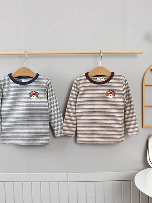 Stripe Embroidery Puppy Tee
