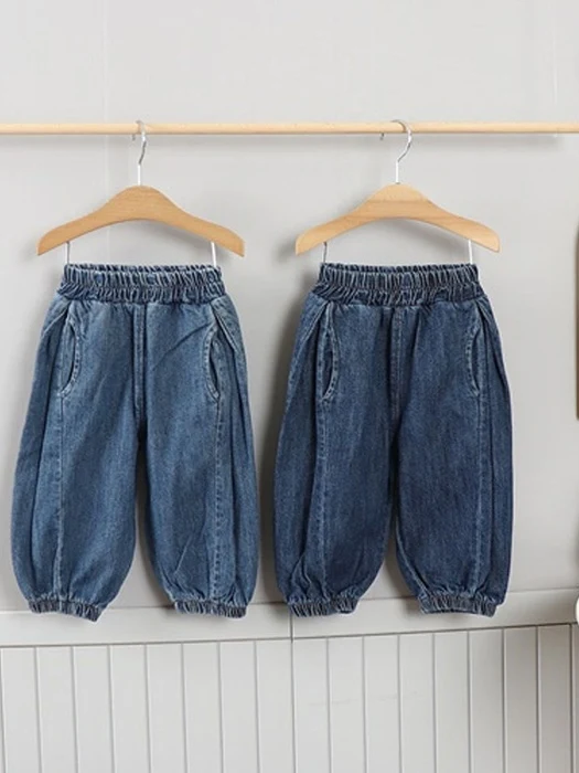 Denim Side Pleats Jogger Pants