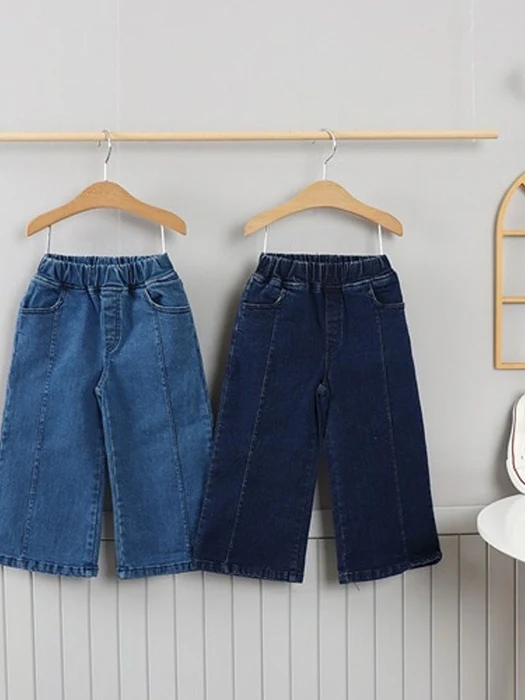 Denim Embroidery Span Wide Pants