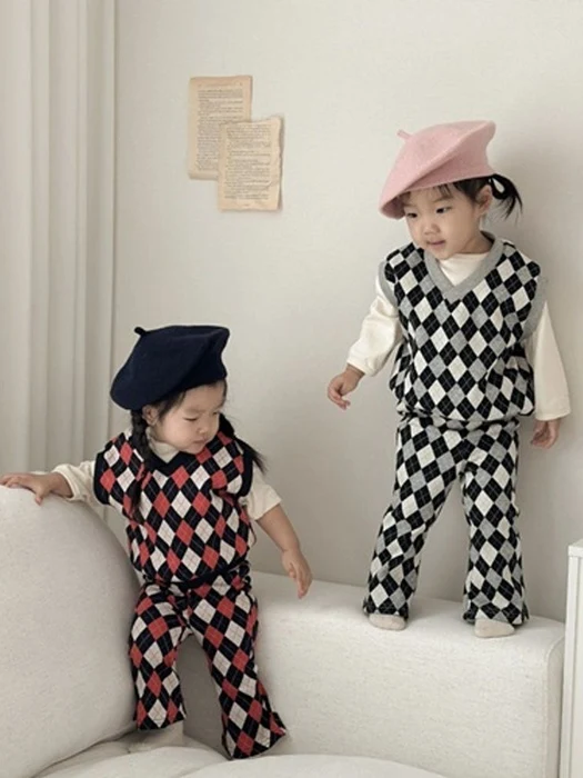 Mix Argyle Vest Top & Bottom Set Mix Argyle Vest Top & Bottom Set