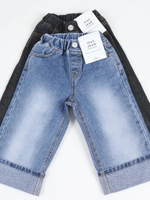 Bleach Wide Roll-Up Denim Pants