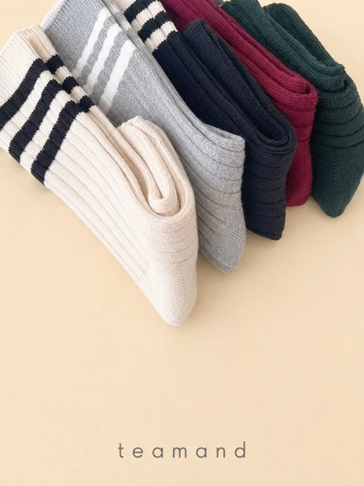 3-Line Ribbed Knee Socks