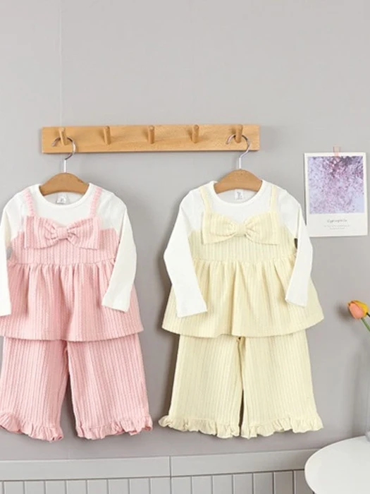 Peach Triangle Ribbed Ribbon Top & Bottom Set