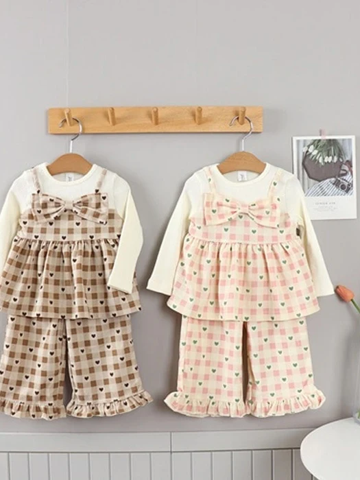 Check Heart Ribbon Top & Bottom Set