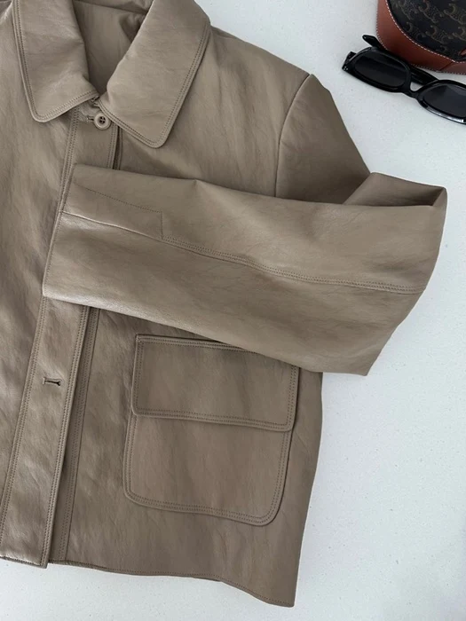 Basic Collar Leather Jacket