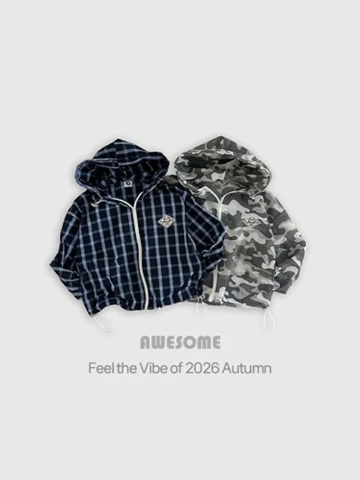 Camo Check Hooded Windbreaker Jacket