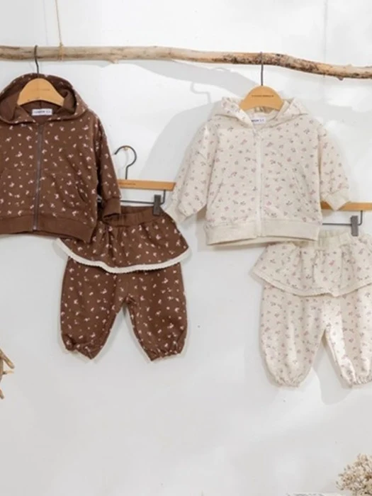 Flower Zip-up Top & Bottom Set