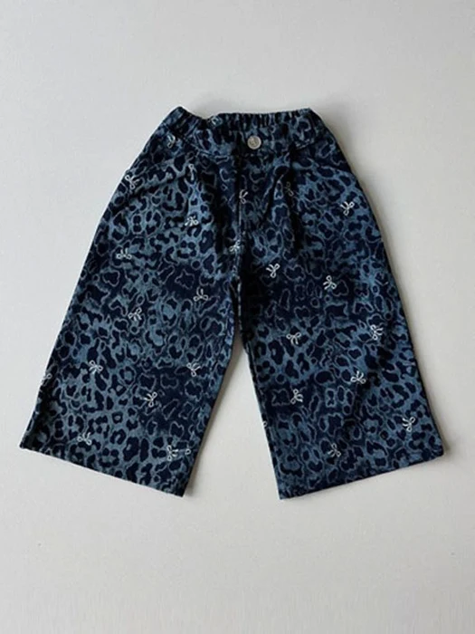 Leopard Denim Wide Pants