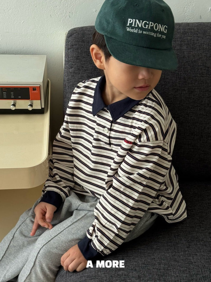 Amore - Korean Children Fashion - #discoveringself - Multi Stripe Collar Tee - 3