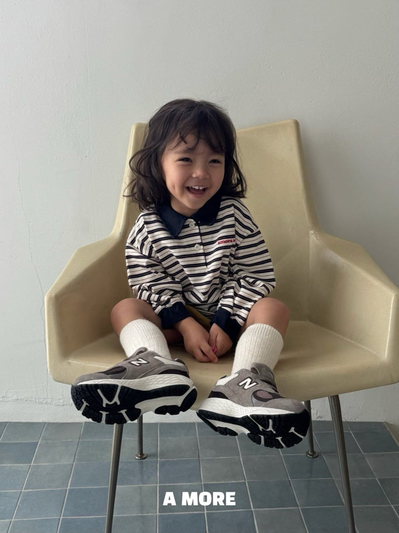 Amore - Korean Children Fashion - #kidzfashiontrend - Multi Stripe Collar Tee - 7