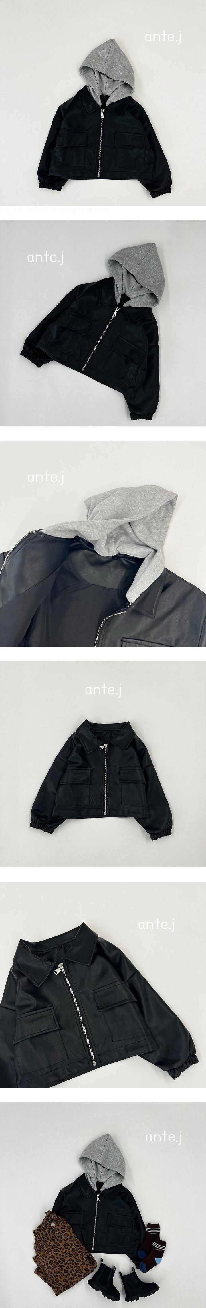 Ante J - Korean Children Fashion - #childofig - Hooded Leather Jacket