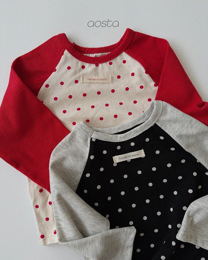 Aosta - Korean Children Fashion - #kidsshorts - Dot Raglan Tee - 3