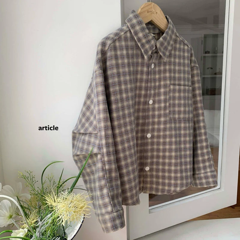 Article - Korean Children Fashion - #Kfashion4kids - Check Pitch Pin-Tuck Shirt - 3