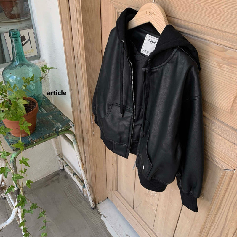 Article - Korean Children Fashion - #littlefashionista - Hooded Leather Jacket - 2
