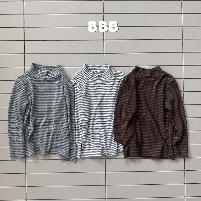 Bella Bambina - Korean Children Fashion - #kidsshorts - Stripe Half Turtleneck Tee