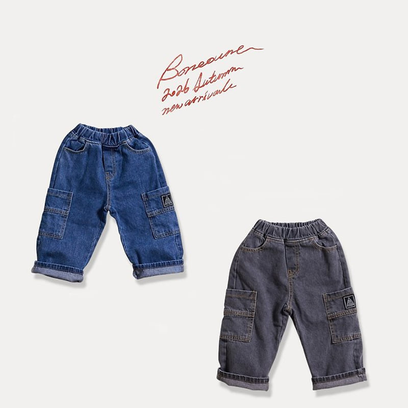 Boneoune - Korean Children Fashion - #childrensboutique - Pocket Cargo Denim Pants