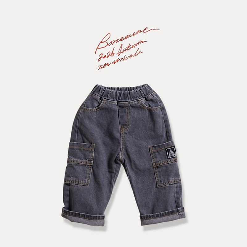 Boneoune - Korean Children Fashion - #discoveringself - Pocket Cargo Denim Pants - 3