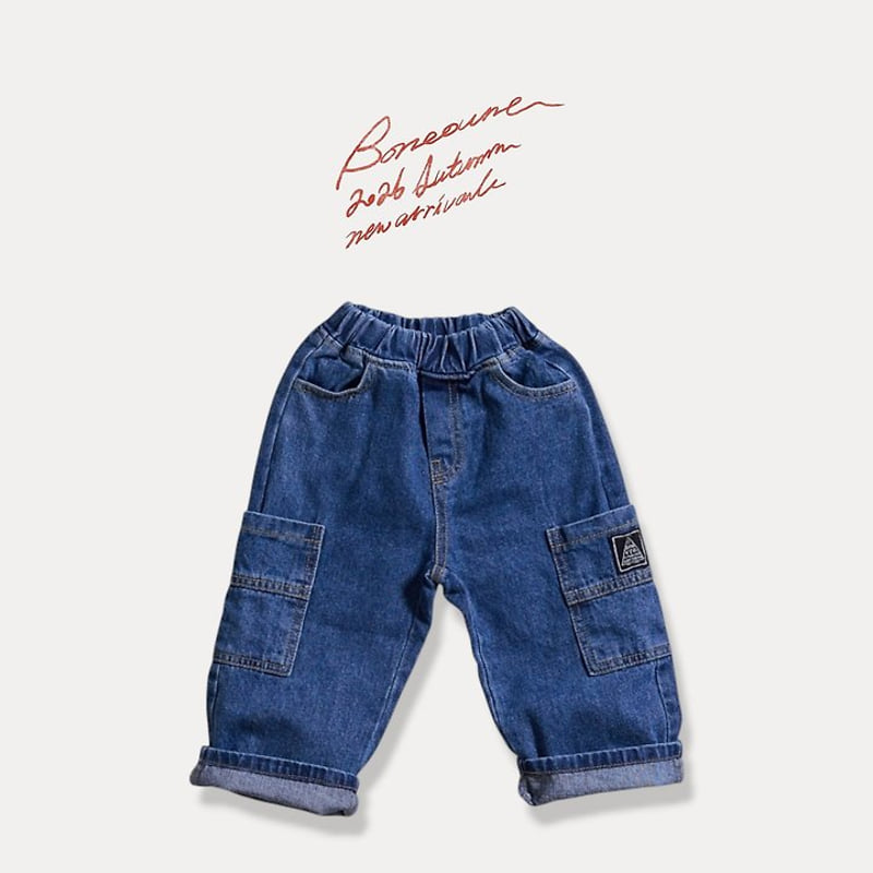 Boneoune - Korean Children Fashion - #discoveringself - Pocket Cargo Denim Pants - 4