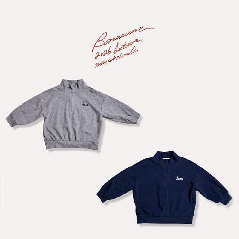 Boneoune - Korean Children Fashion - #fashionkids - Terry Half Zip-up Top