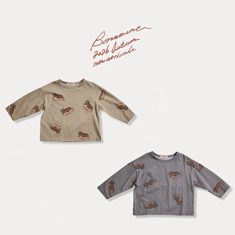 Boneoune - Korean Children Fashion - #kidsshorts - Tiger Graphic Pigment Single Tee