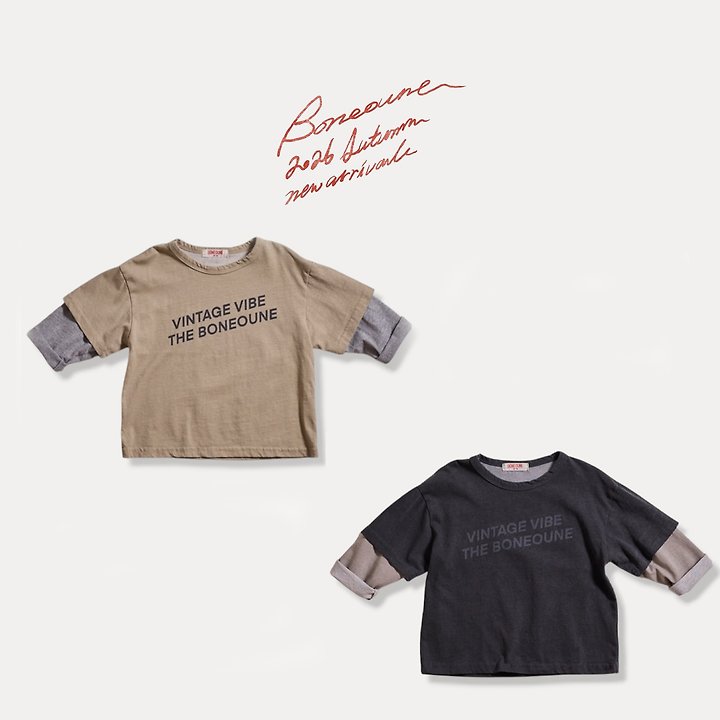 Boneoune - Korean Children Fashion - #todddlerfashion - Vintage Layered Tee