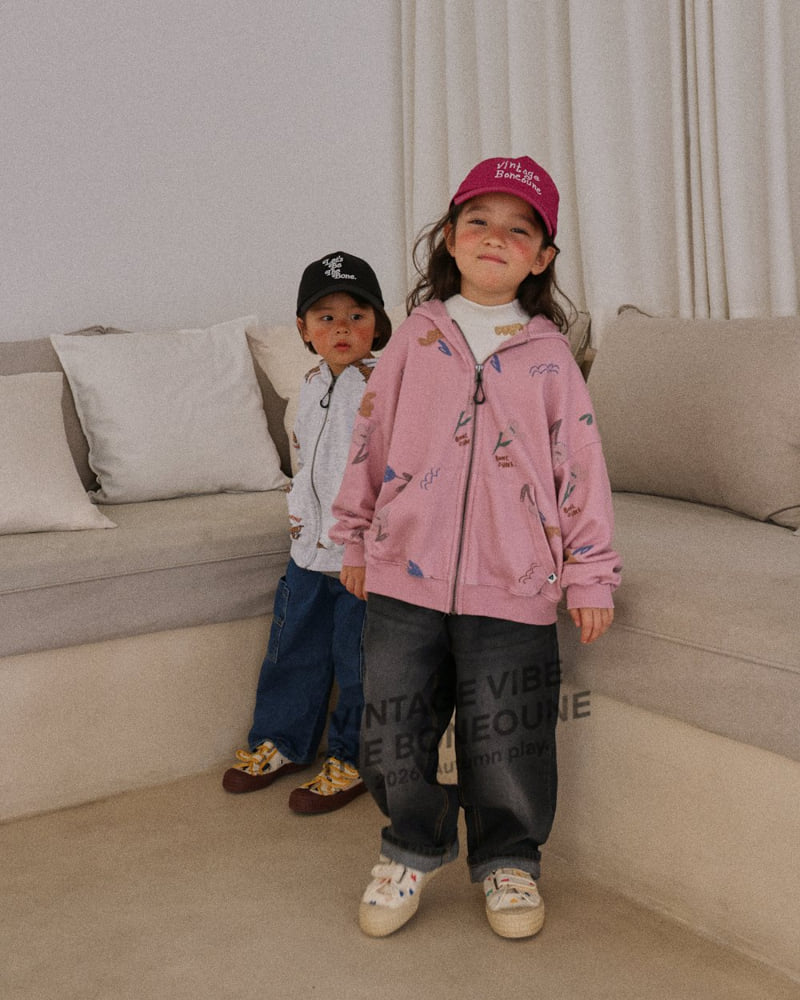 Boneoune - Korean Children Fashion - #toddlerclothing - Chello Flower Pigment Hood Zip-up - 9