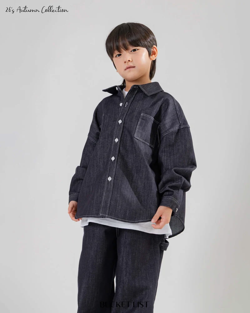 Bucket List - Korean Children Fashion - #Kfashion4kids - Non Faded Denim Shirt - 11
