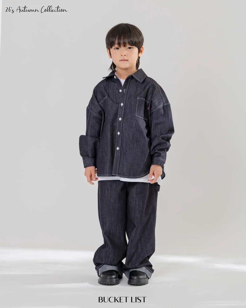 Bucket List - Korean Children Fashion - #designkidswear - Non Faded Denim Shirt - 5
