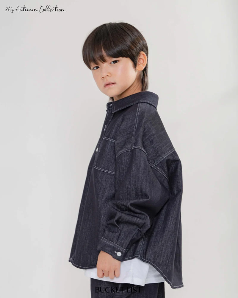 Bucket List - Korean Children Fashion - #kidsshorts - Non Faded Denim Shirt - 8