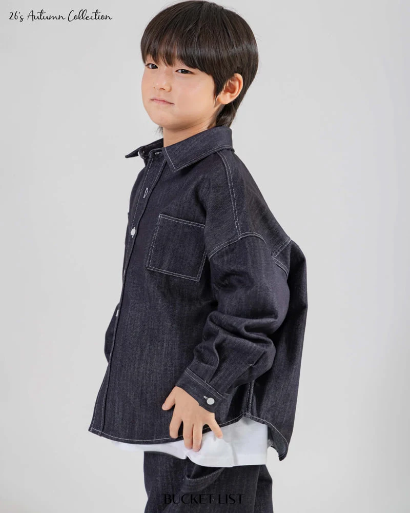 Bucket List - Korean Children Fashion - #kidsstore - Non Faded Denim Shirt - 9