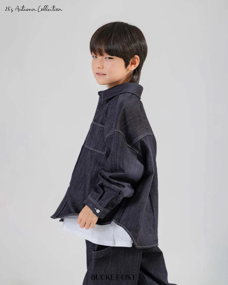 Bucket List - Korean Children Fashion - #kidzfashiontrend - Non Faded Denim Shirt - 10