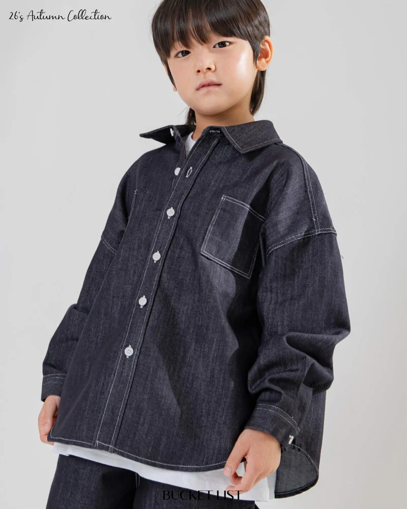 Bucket List - Korean Children Fashion - #littlefashionista - Non Faded Denim Shirt - 12