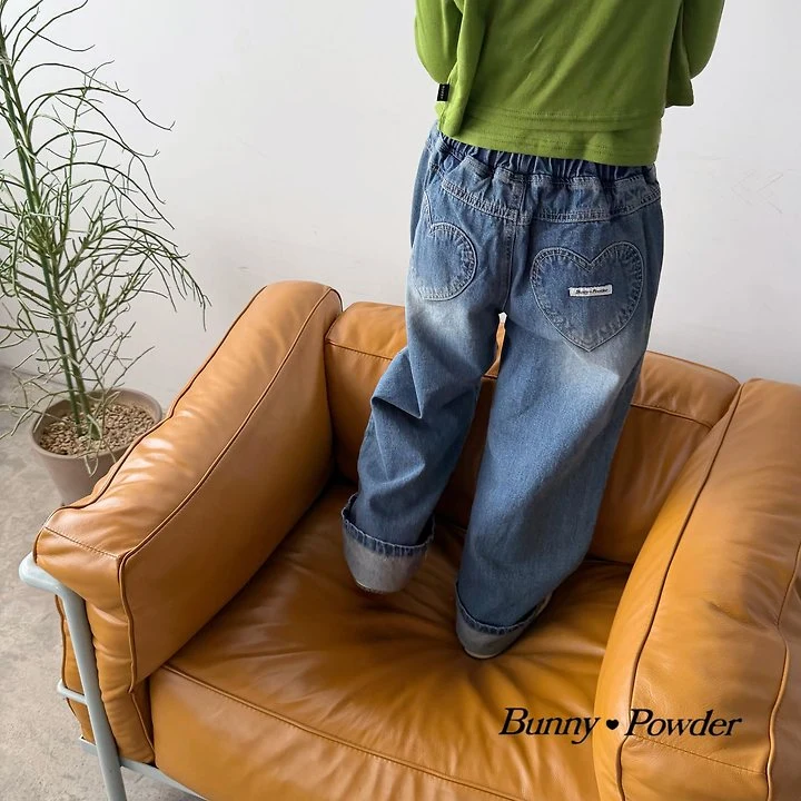 Bunny Powder - Korean Children Fashion - #childofig - Heart Denim Pants - 3