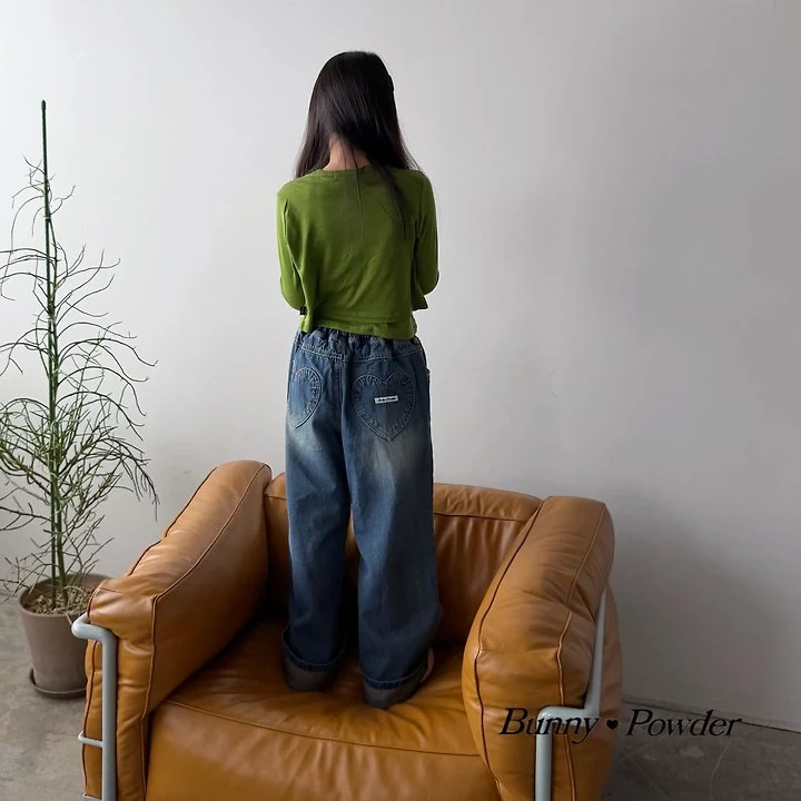 Bunny Powder - Korean Children Fashion - #childofig - Heart Denim Pants - 4