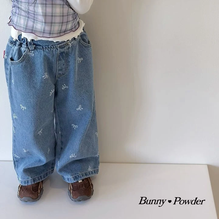 Bunny Powder - Korean Children Fashion - #childofig - Ribbon Denim Pants - 3