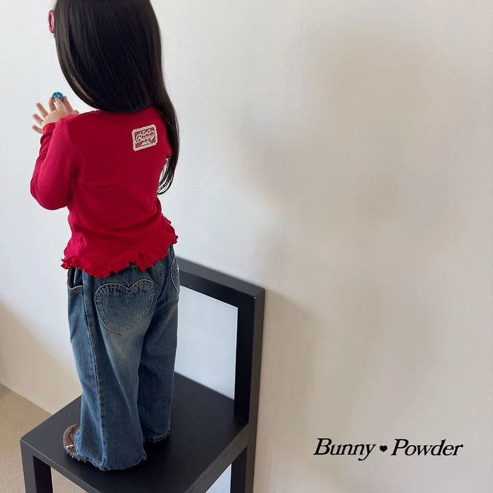 Bunny Powder - Korean Children Fashion - #kidsshorts - Heart Denim Pants - 9
