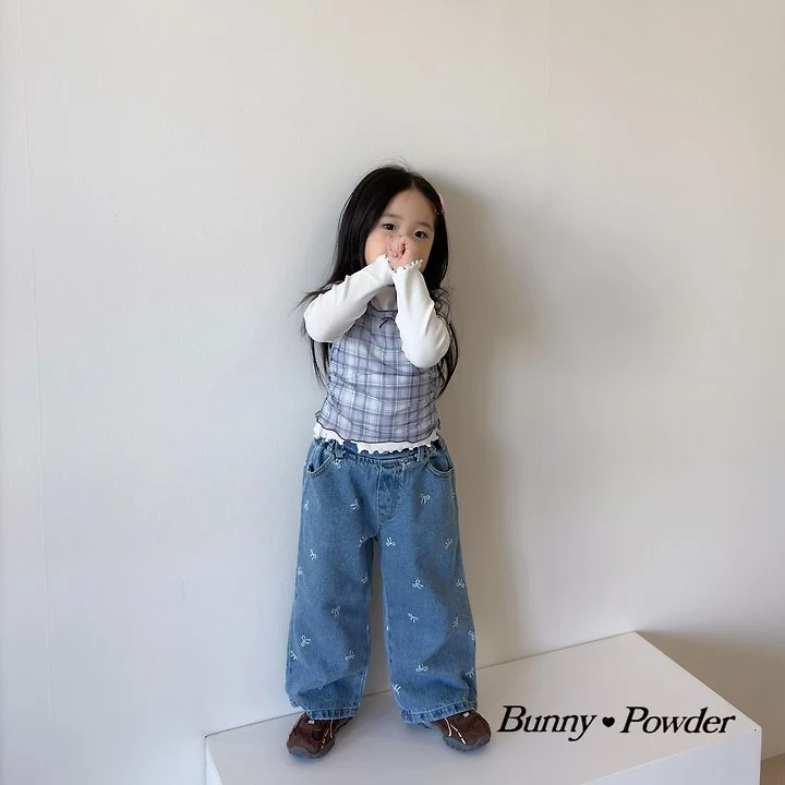 Bunny Powder - Korean Children Fashion - #kidsshorts - Ribbon Denim Pants - 8