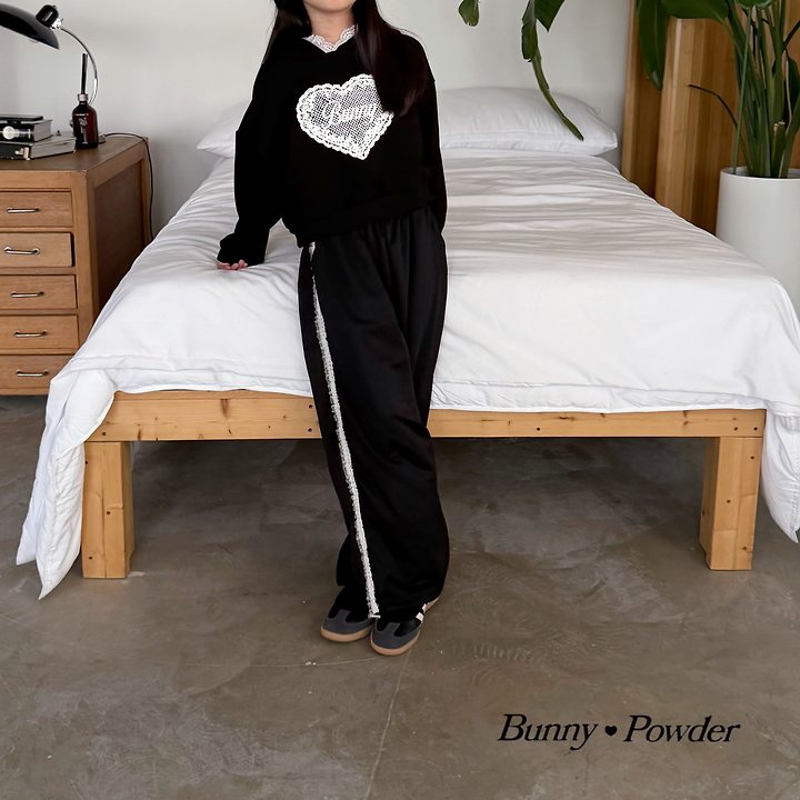 Bunny Powder - Korean Children Fashion - #kidsshorts - Lace Track Pants - 4