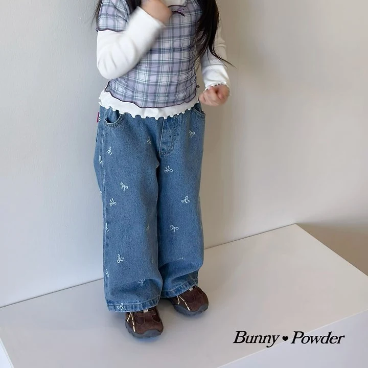Bunny Powder - Korean Children Fashion - #kidsstore - Ribbon Denim Pants - 9