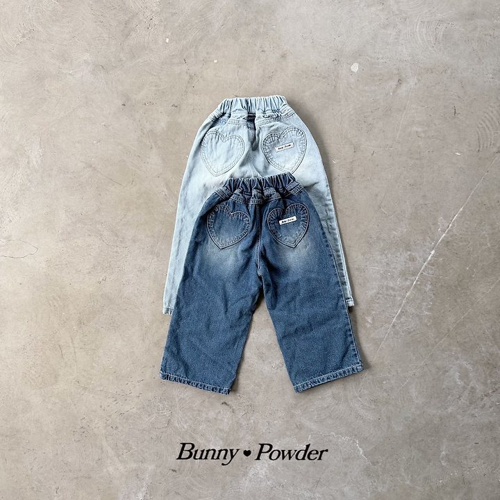 Bunny Powder - Korean Children Fashion - #minifashionista - Heart Denim Pants