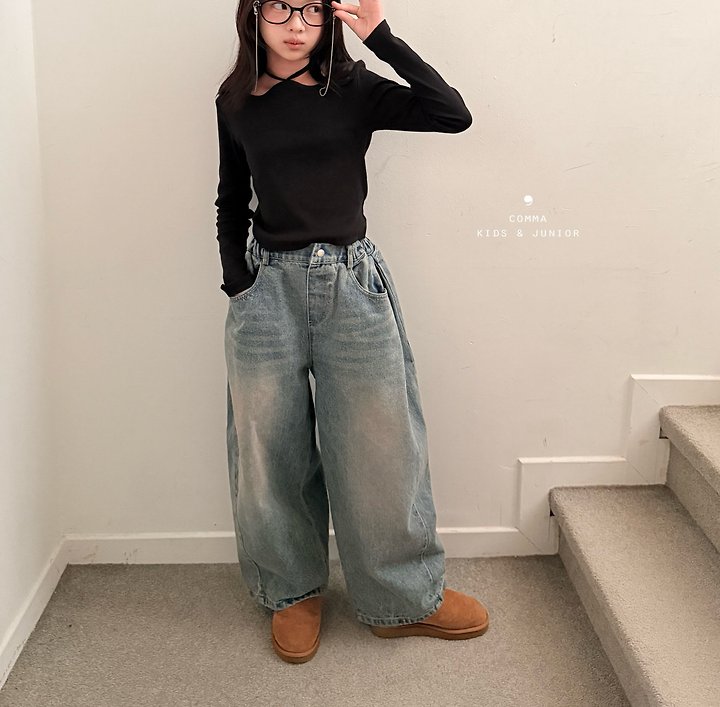 Comma - Korean Children Fashion - #Kfashion4kids - Denim Cut-Line Jeans