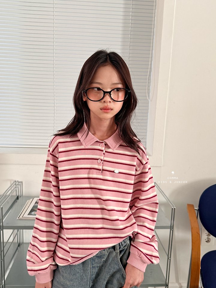 Comma - Korean Children Fashion - #kidsstore - Stripe Collar Tee - 3
