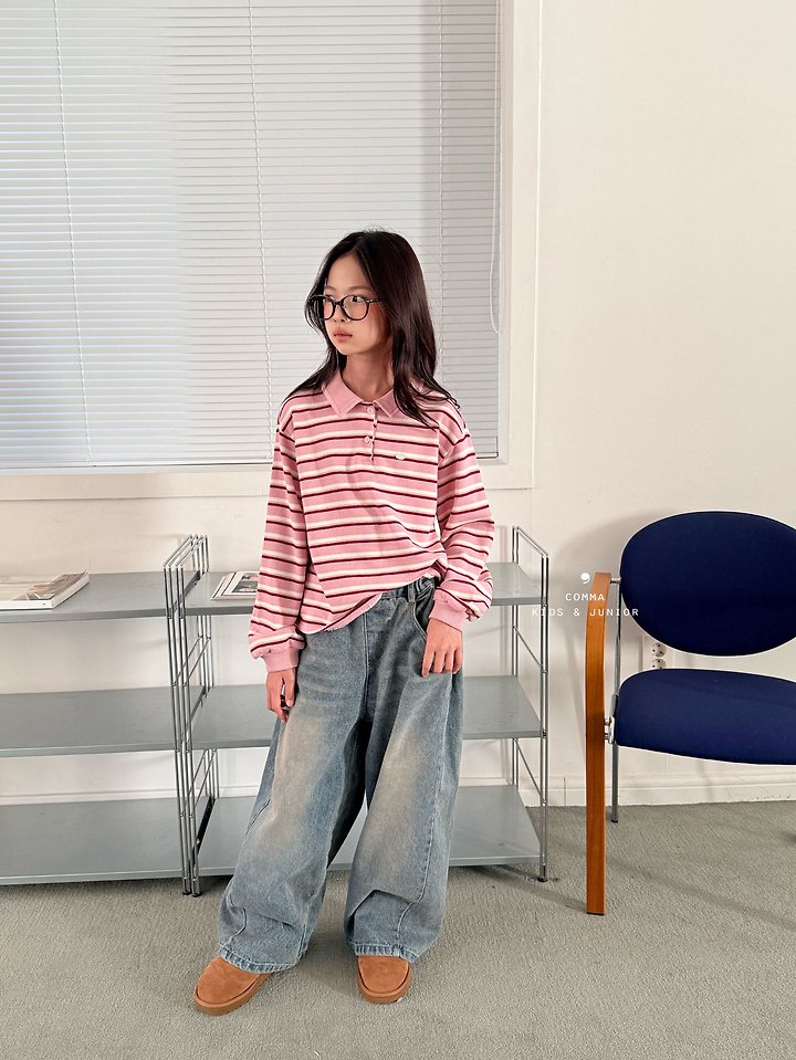 Comma - Korean Children Fashion - #kidsstore - Stripe Collar Tee - 4