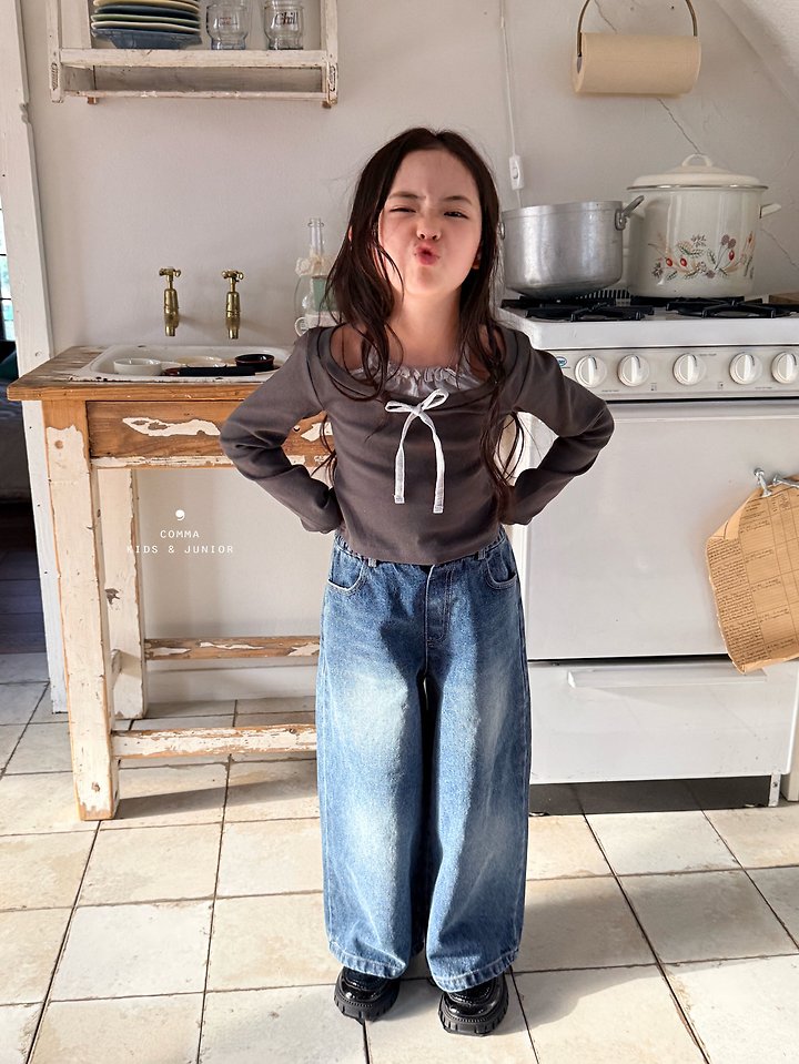 Comma - Korean Children Fashion - #littlefashionista - Wide Denim Pants - 12