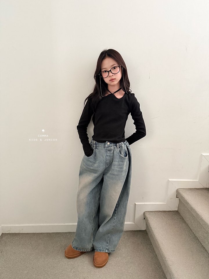 Comma - Korean Children Fashion - #littlefashionista - Denim Cut-Line Jeans - 2