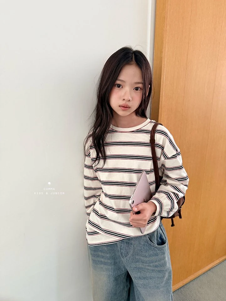 Comma - Korean Children Fashion - #littlefashionista - Label Stripe Tee - 12
