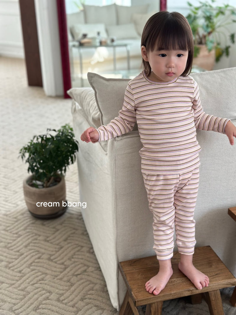 Cream Bbang - Korean Baby Fashion - #babyboutique - Stripe Ribbed Leggings Set