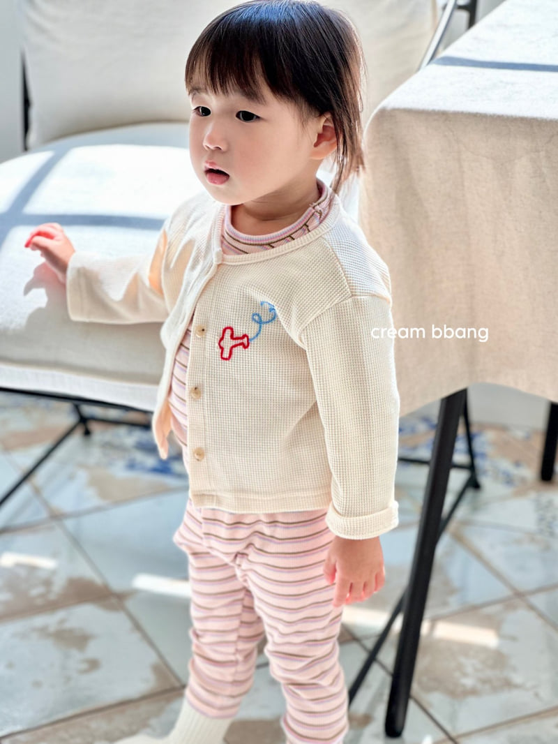 Cream Bbang - Korean Baby Fashion - #babyclothing - Stripe Ribbed Leggings Set - 3