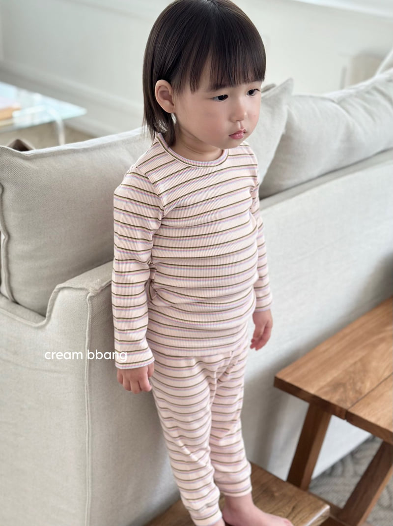 Cream Bbang - Korean Baby Fashion - #babyclothing - Stripe Ribbed Leggings Set - 4